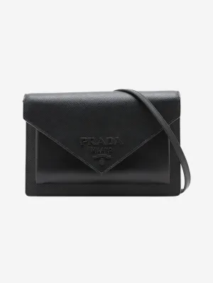 Black branded flap saffiano wallet