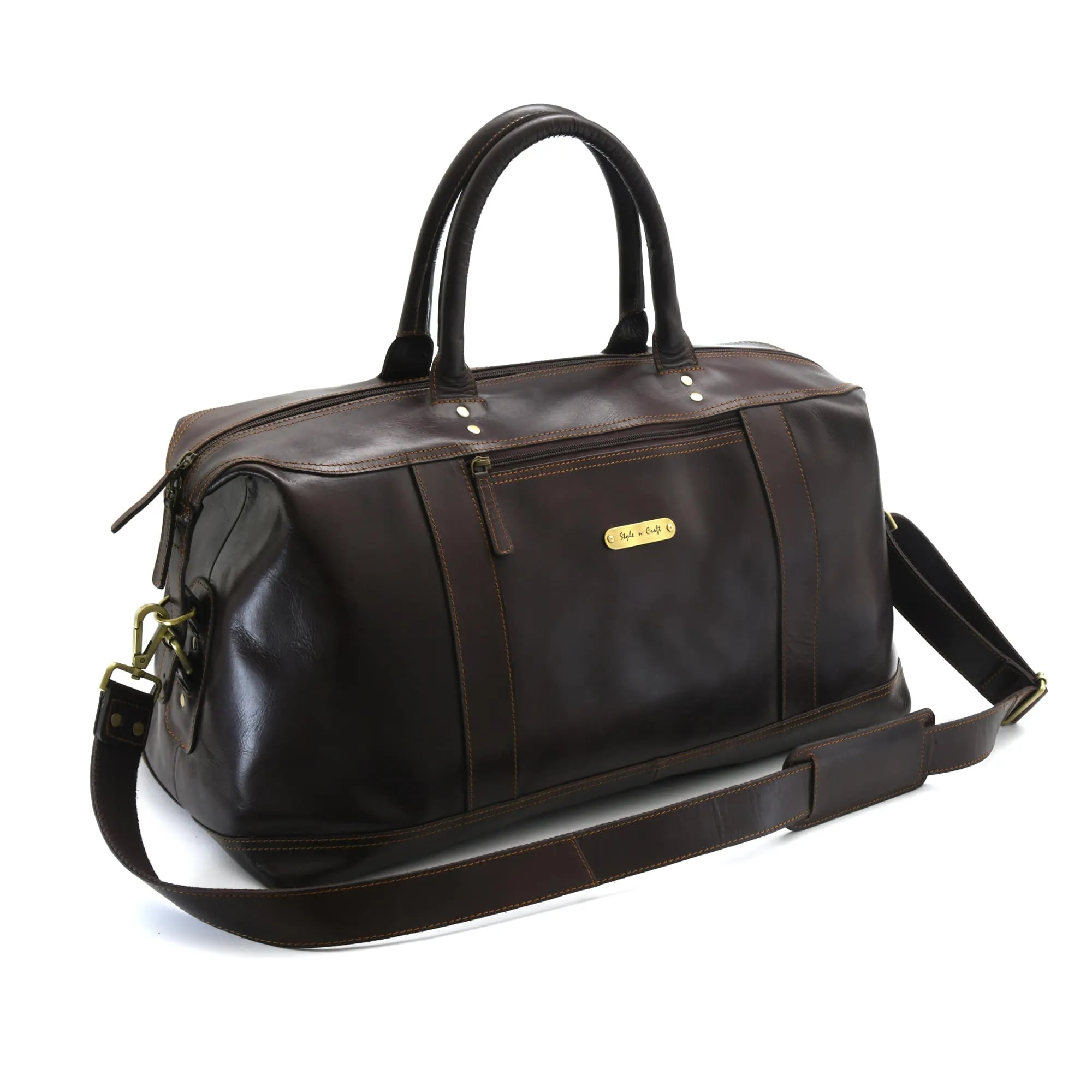 392100 Large Duffle Bag in Full Grain Dark Brown Leather | Style n Craft