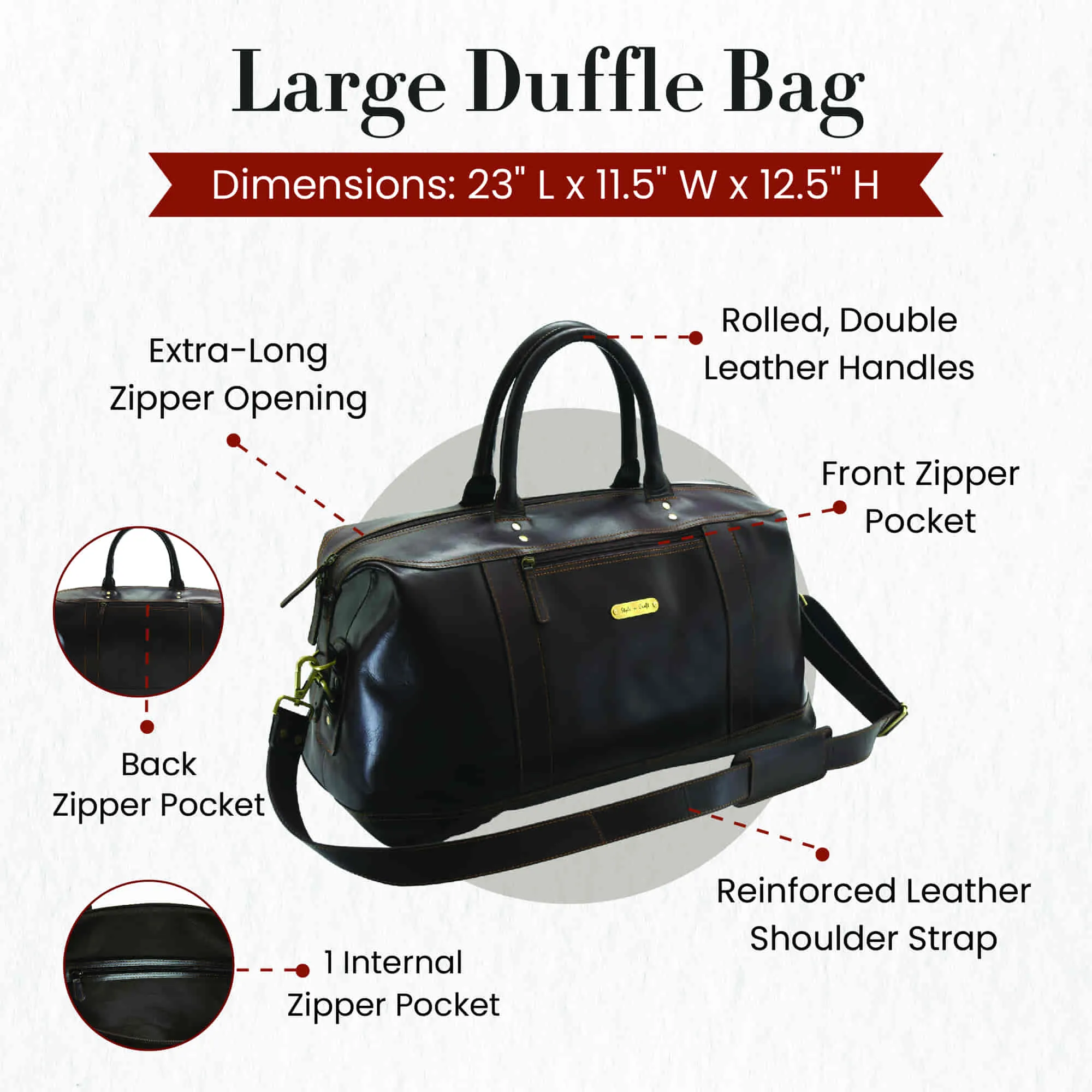 392100 Large Duffle Bag in Full Grain Dark Brown Leather | Style n Craft