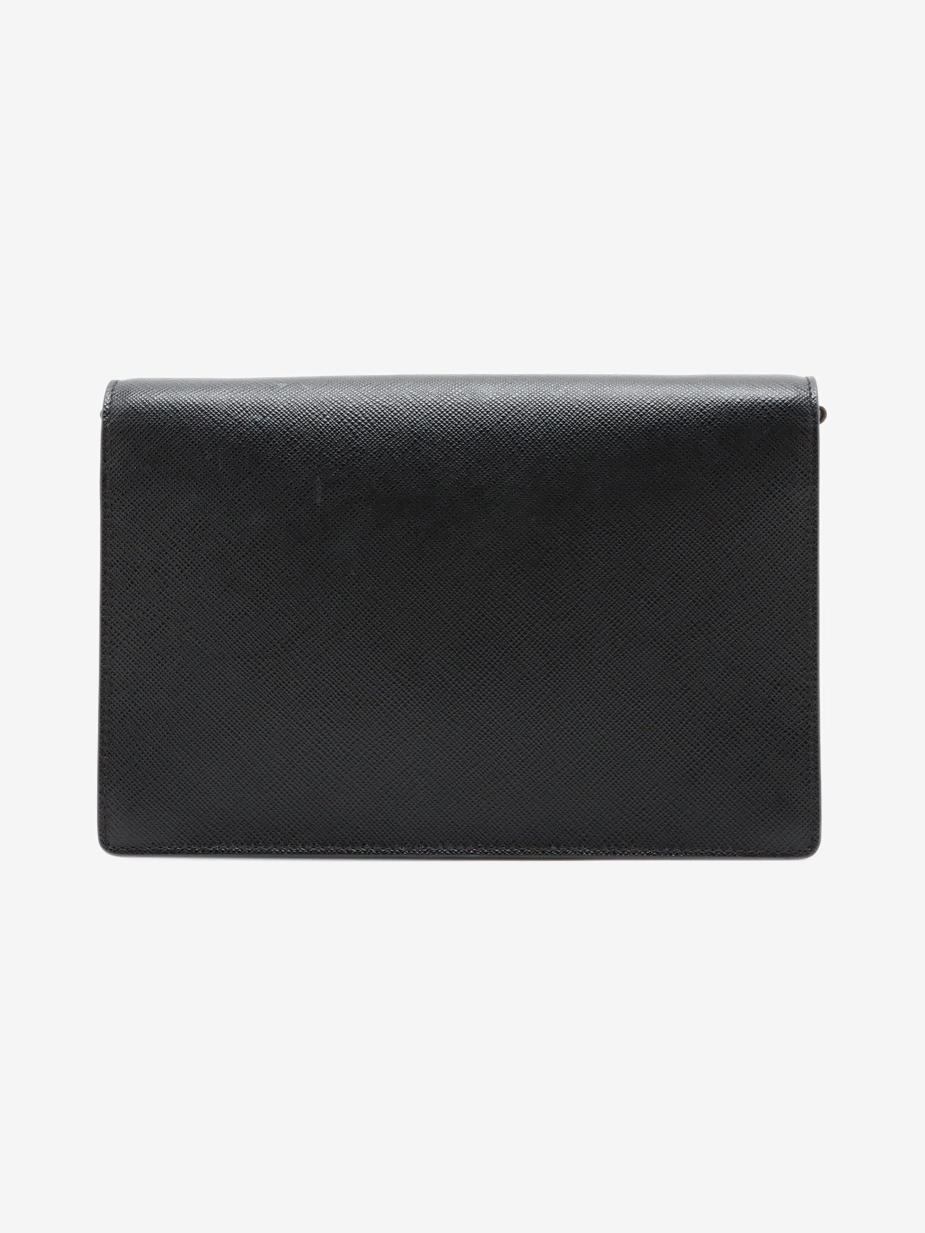 Black branded flap saffiano wallet