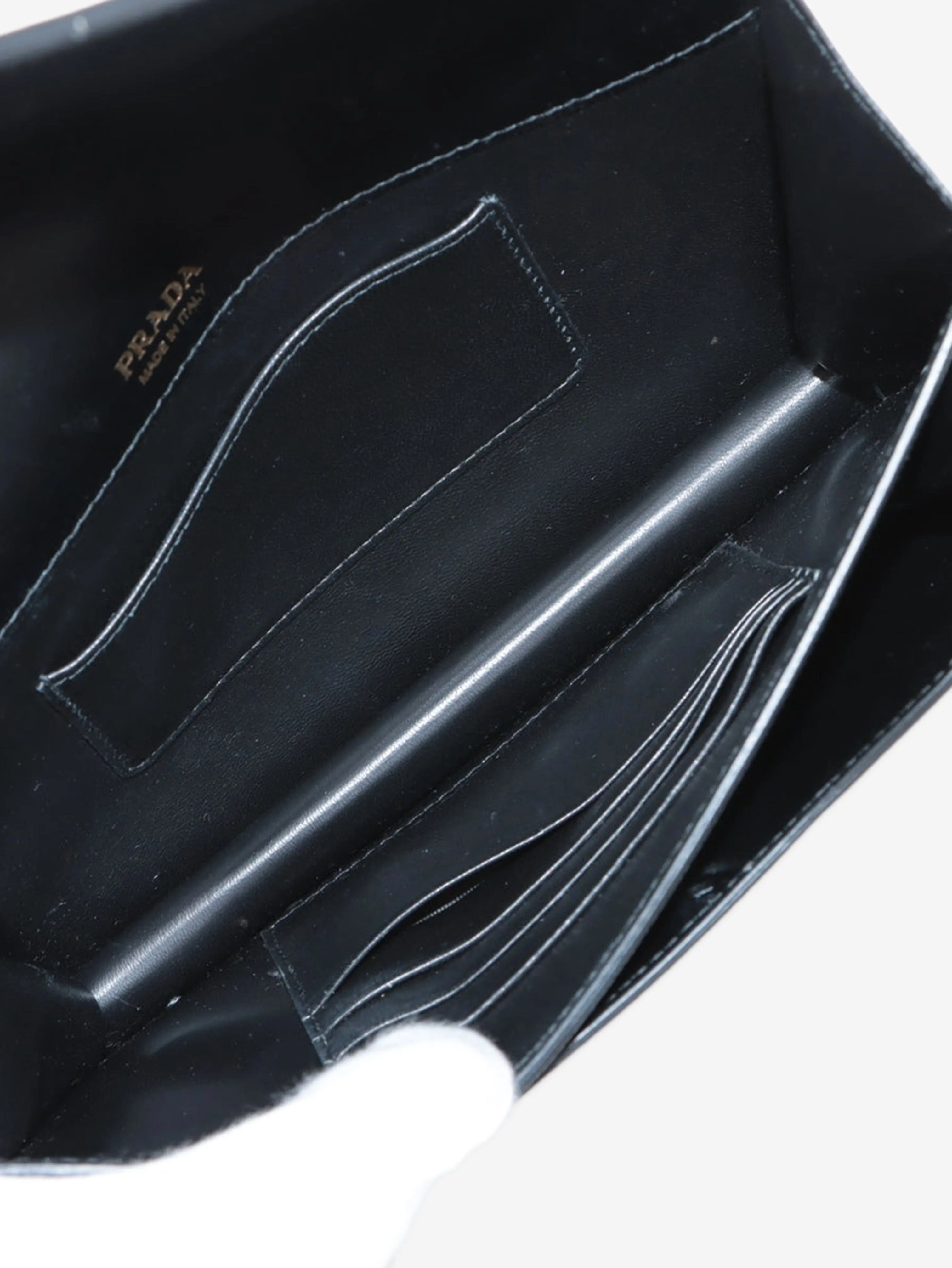 Black branded flap saffiano wallet
