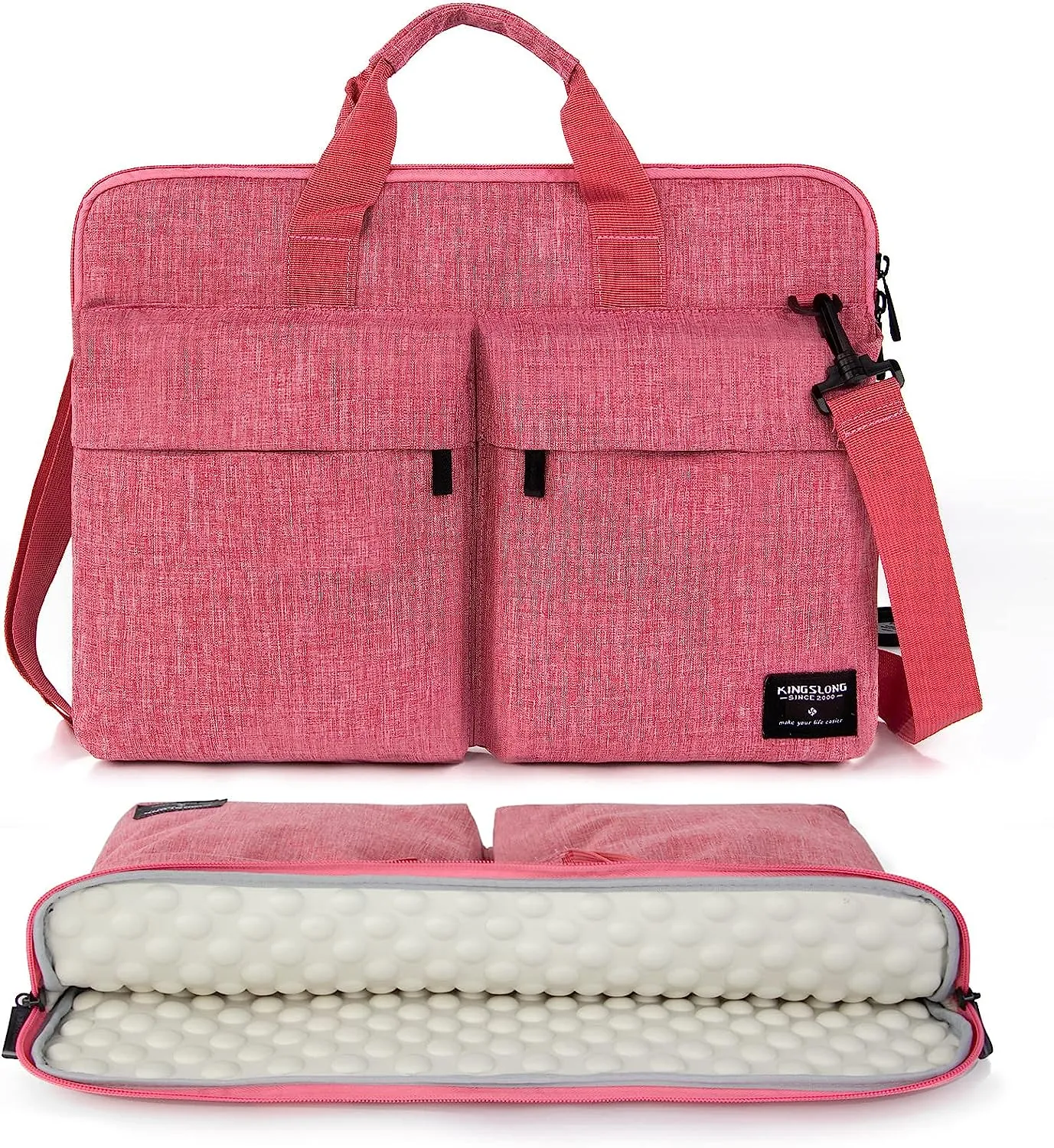 Canvas Coral Pink 2 Pocket Top Handle Laptop Bag