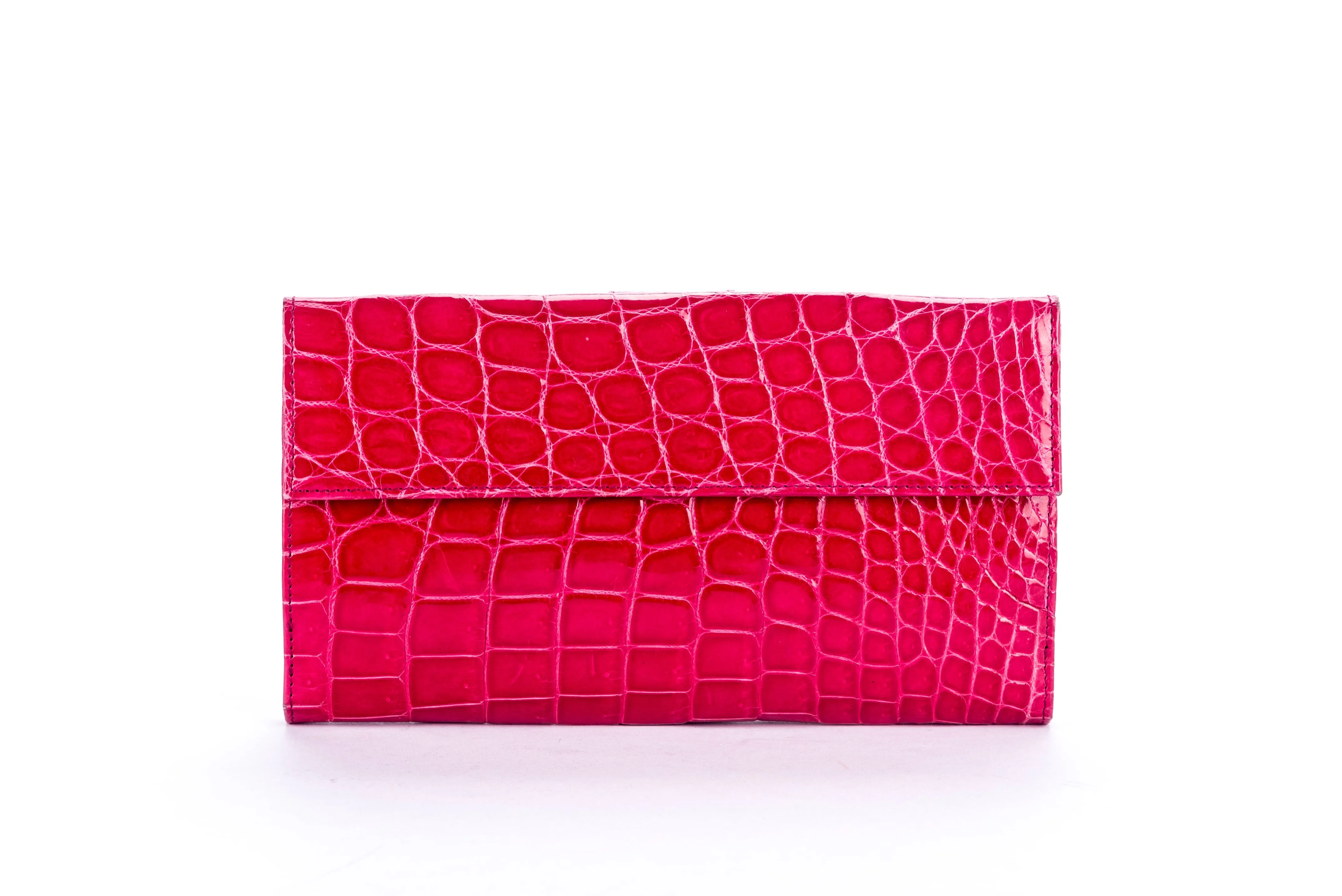 (Exotic) Prada Fuchsia Croc Leather Wallet (1M1133) with Card & Box