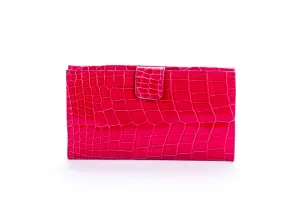 (Exotic) Prada Fuchsia Croc Leather Wallet (1M1133) with Card & Box