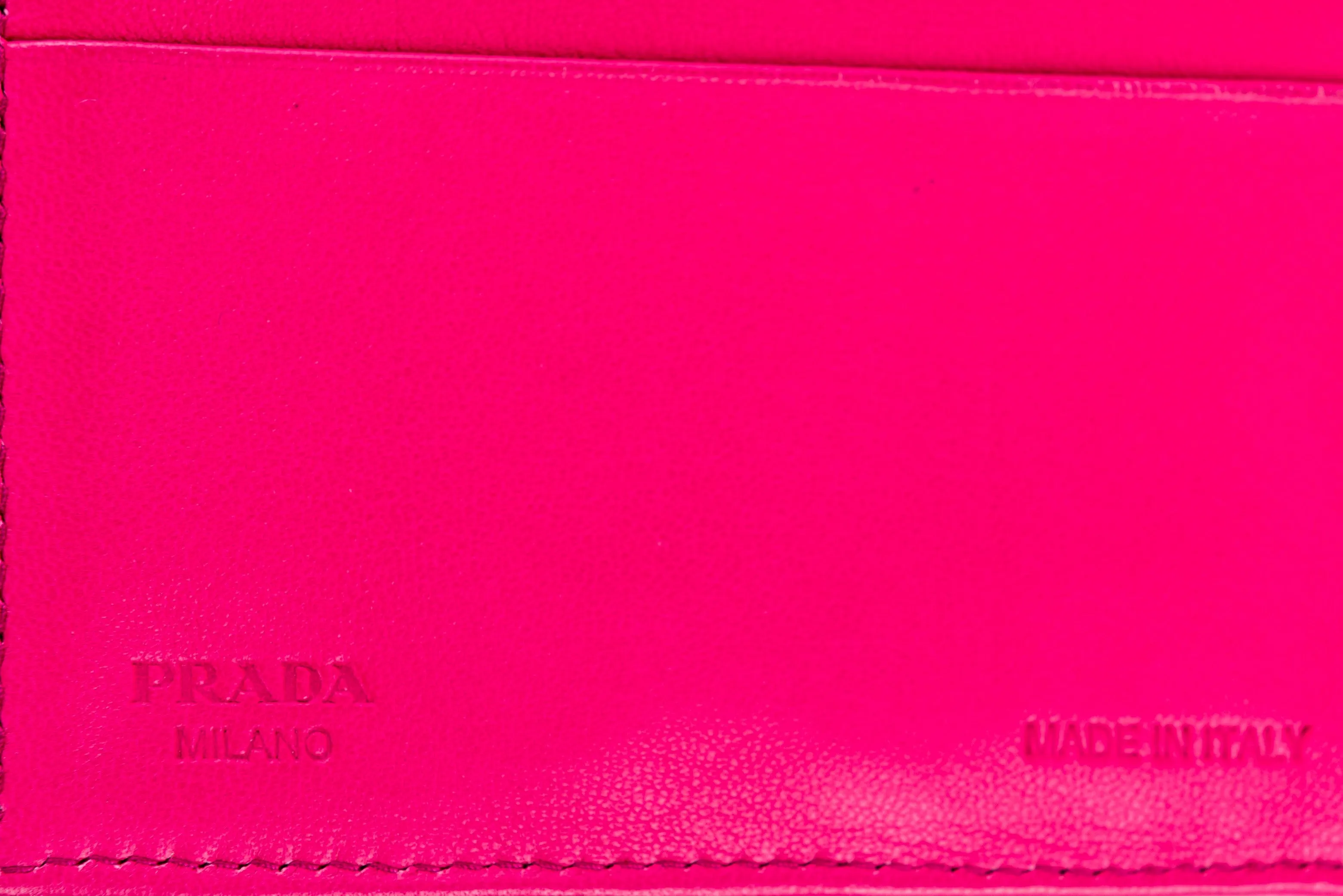 (Exotic) Prada Fuchsia Croc Leather Wallet (1M1133) with Card & Box