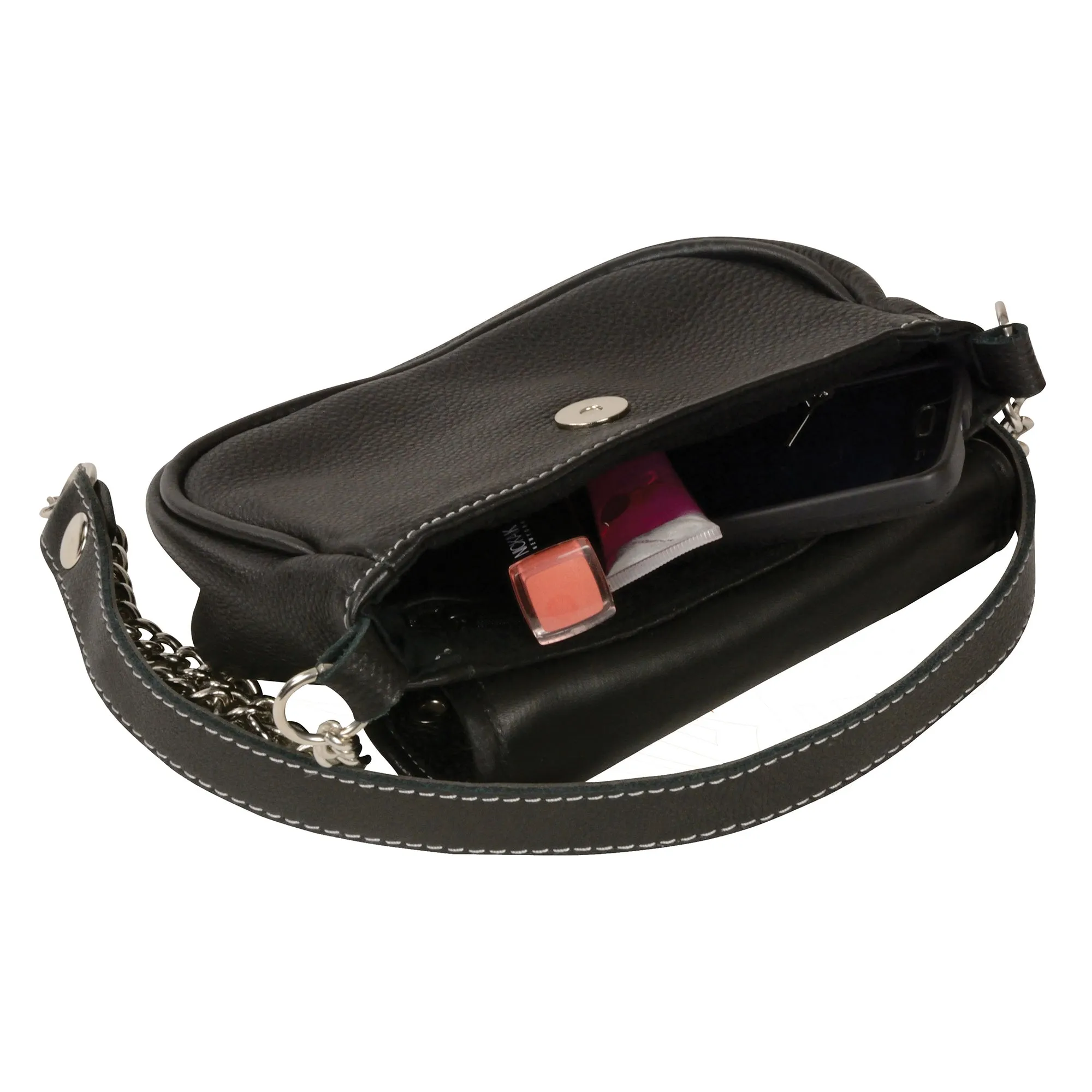 Ladies Chain Strap Leather Shoulder Bag w/ Eyelets