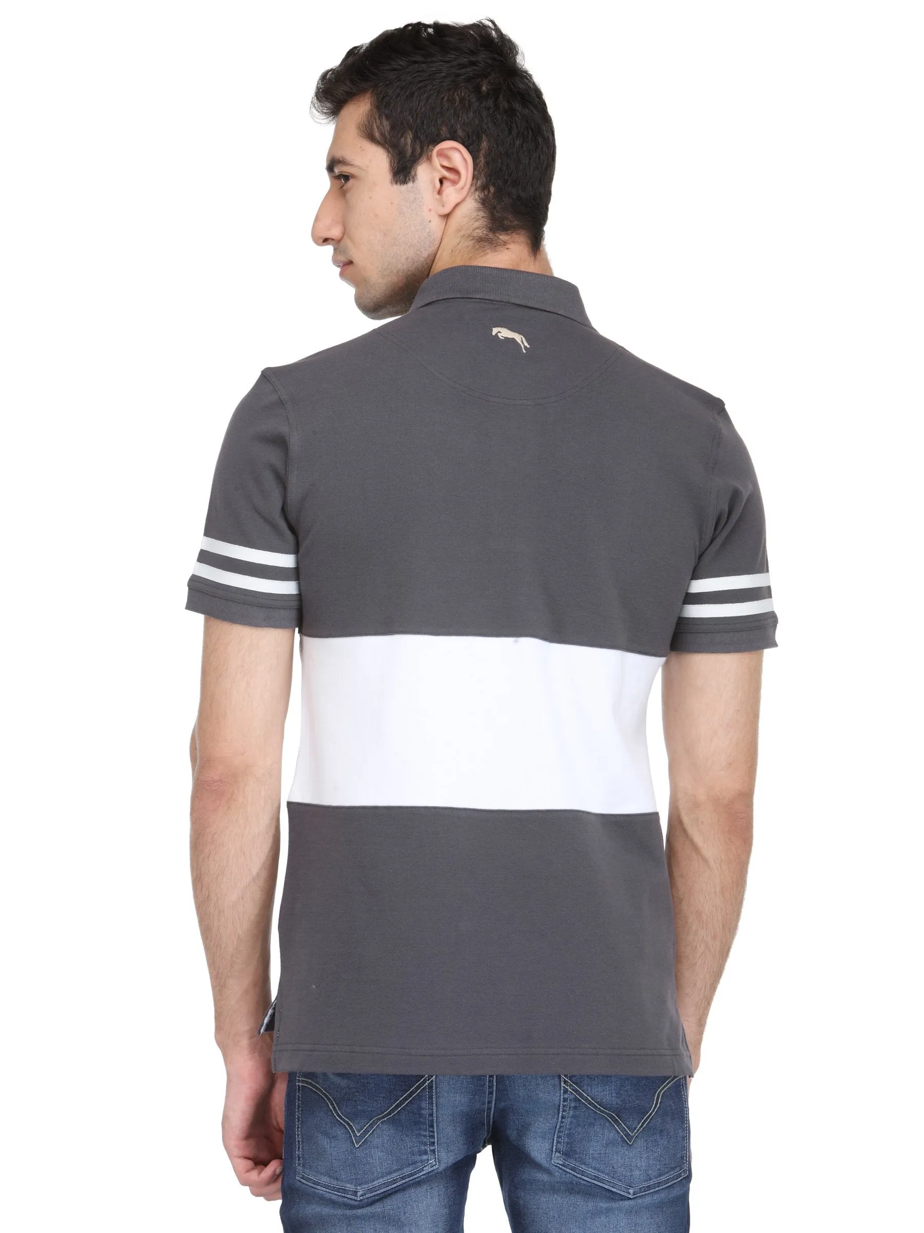 Men Graphite & White Cotton & Spandex T-Shirt