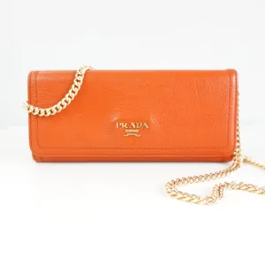 PRADA Calfskin Leather Wallet with Unbranded Chain