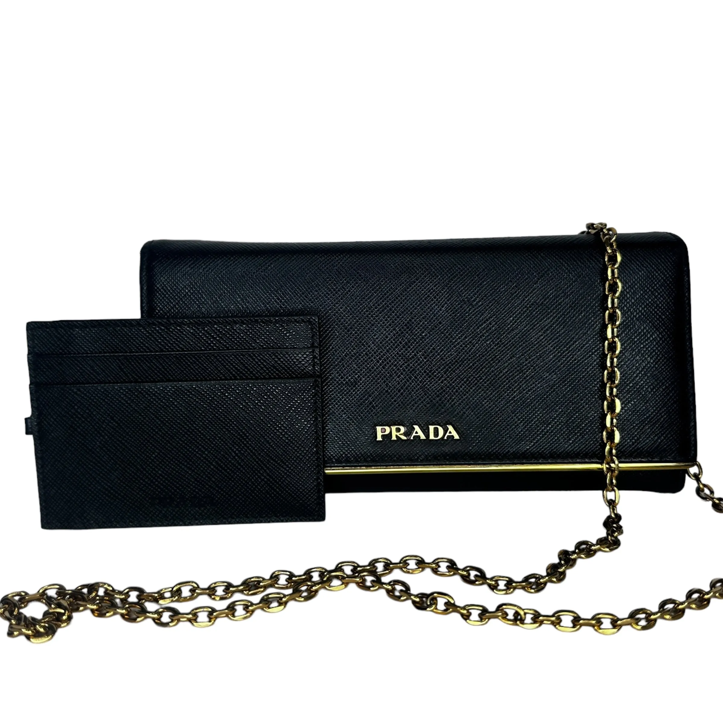 PRADA Saffiano Leather Wallet & Card Holder with Unbranded Chain