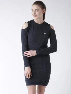 Women Cotton Casual Long Sleeve  Navy Dress