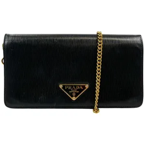 Women's Plaque Logo Wallet On Chain Handbag Black